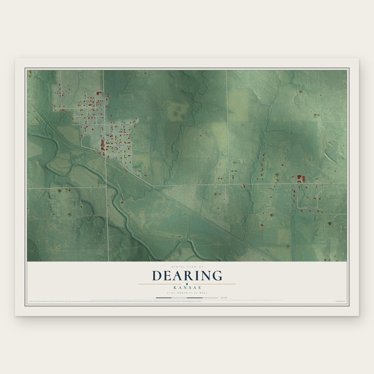 Dearing, Kansas map print, the full design