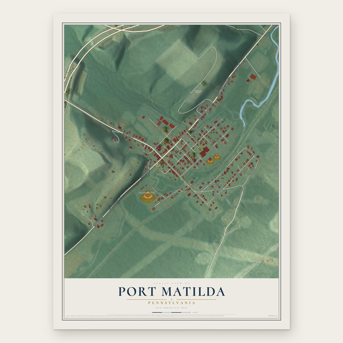 Port Matilda, Pennsylvania map print, the full design