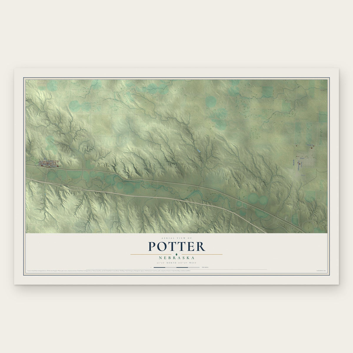 Potter, Nebraska map print, the full design