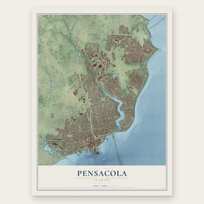 Pensacola, Florida map print, the full design