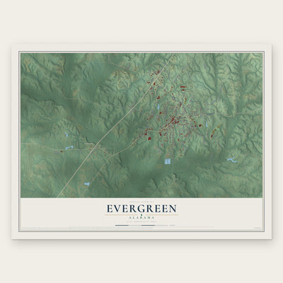 Evergreen, Alabama map print, the full design