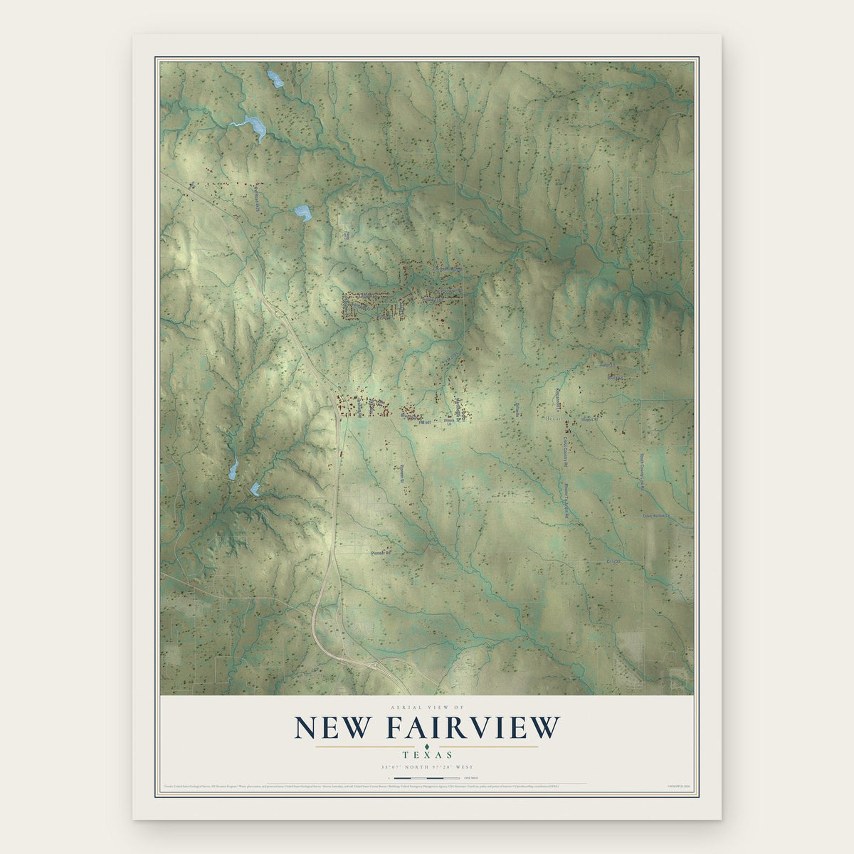 New Fairview, Texas map print, the full design