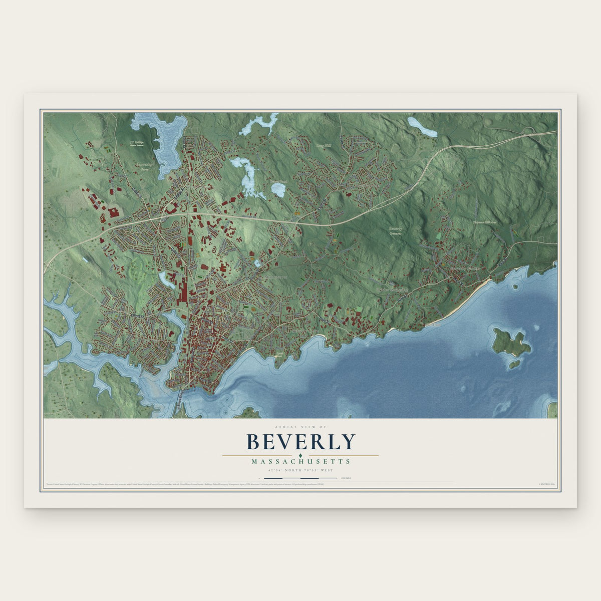 Beverly, Massachusetts map print, the full design