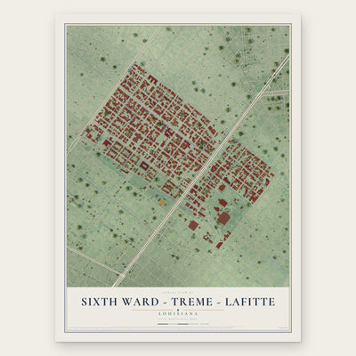 Sixth Ward - Treme - Lafitte, Louisiana map print, the full design