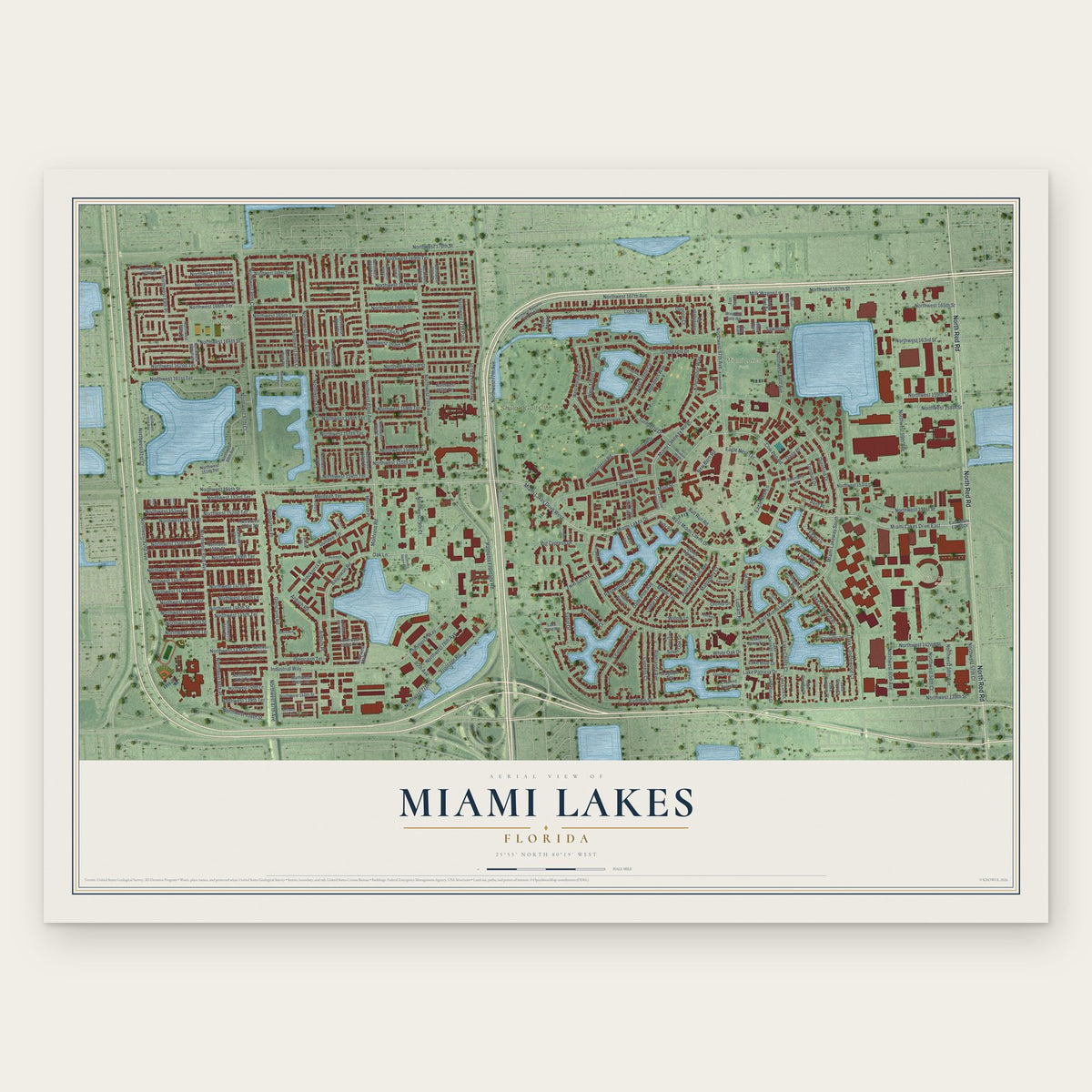 Miami Lakes, Florida map print, the full design