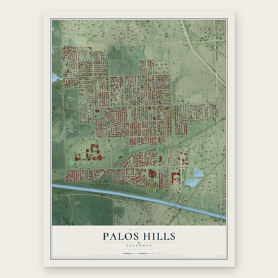 Palos Hills, Illinois map print, the full design