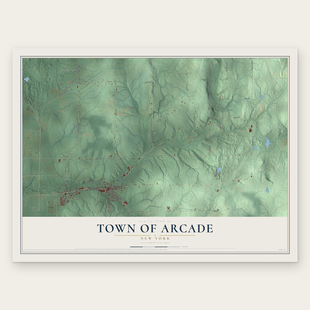 Town of Arcade, New York map print, the full design