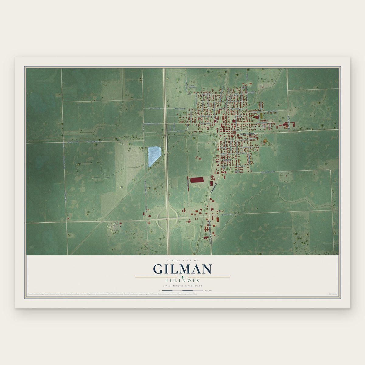 Gilman, Illinois map print, the full design