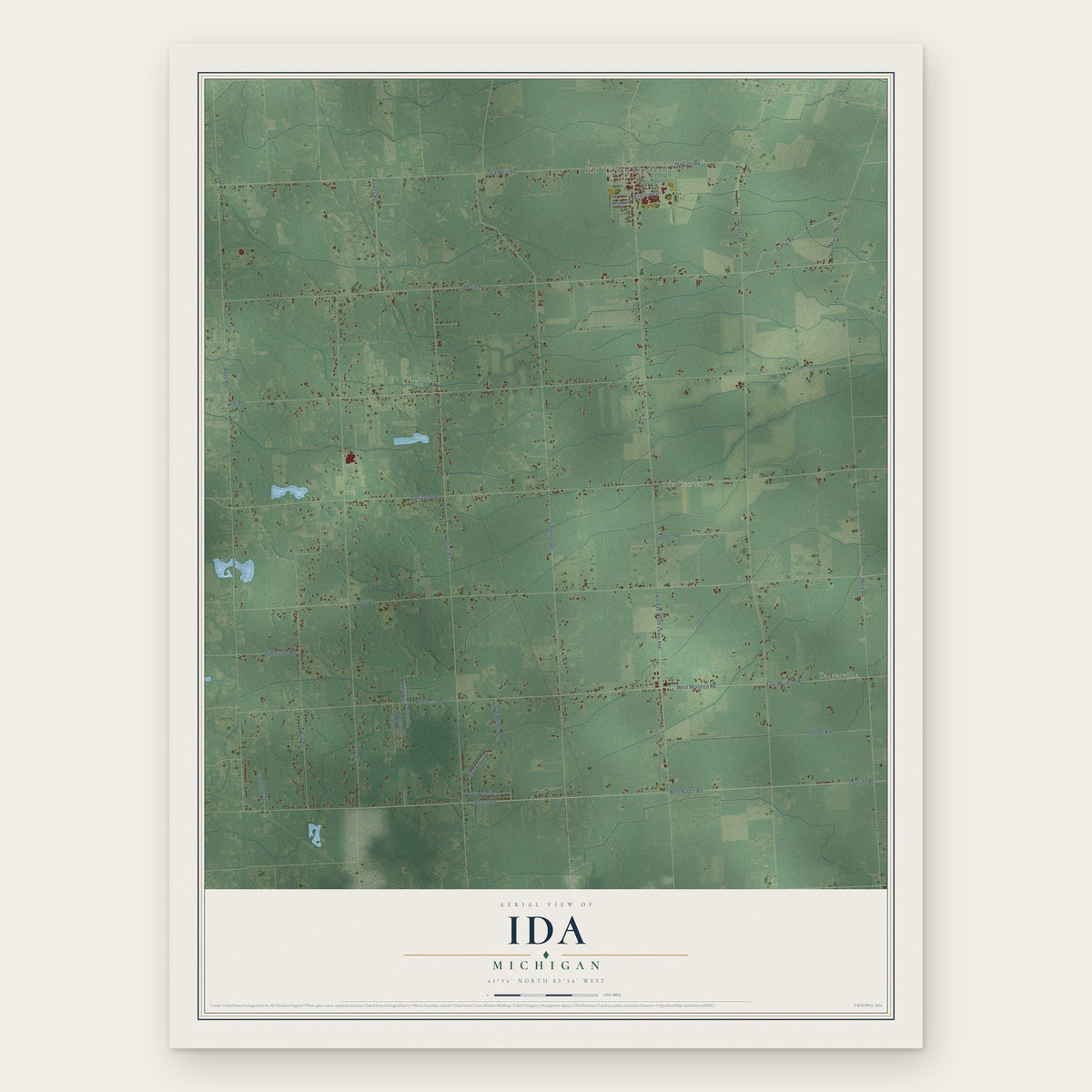 Ida, Michigan map print, the full design