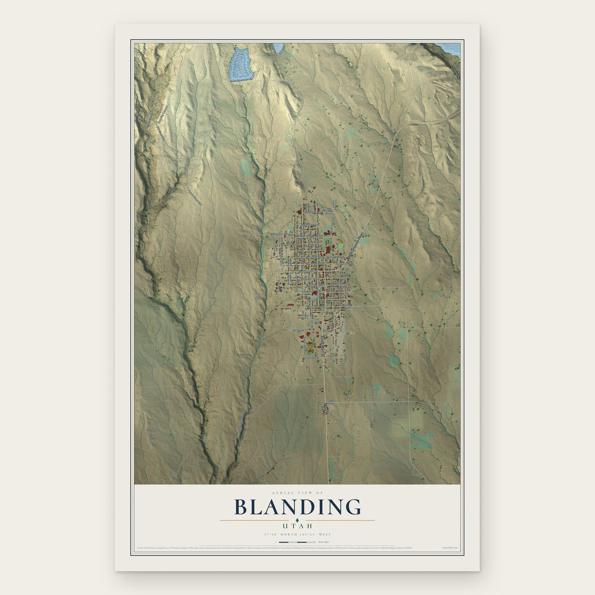 Blanding, Utah map print, the full design