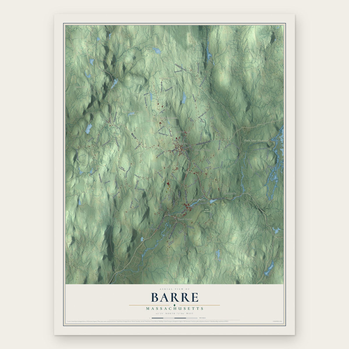 Barre, Massachusetts map print, the full design