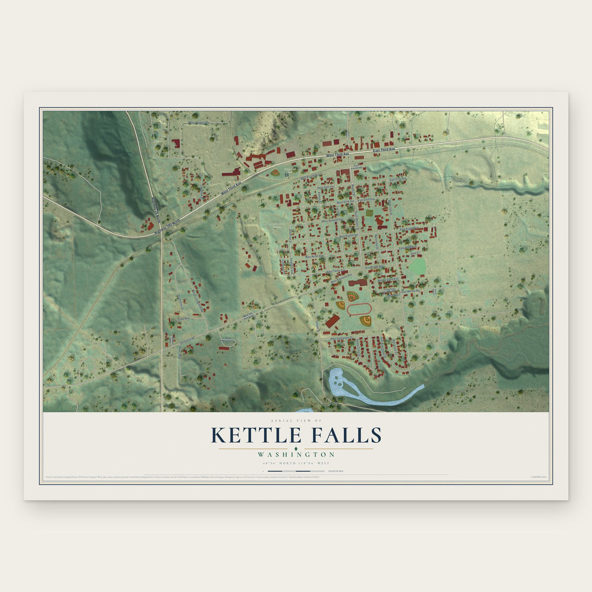 Kettle Falls, Washington map print, the full design