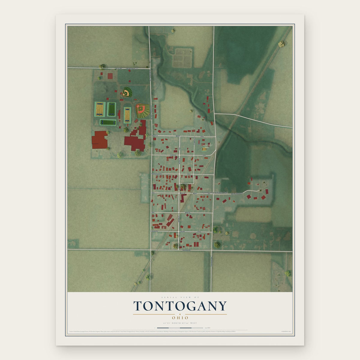 Tontogany, Ohio map print, the full design