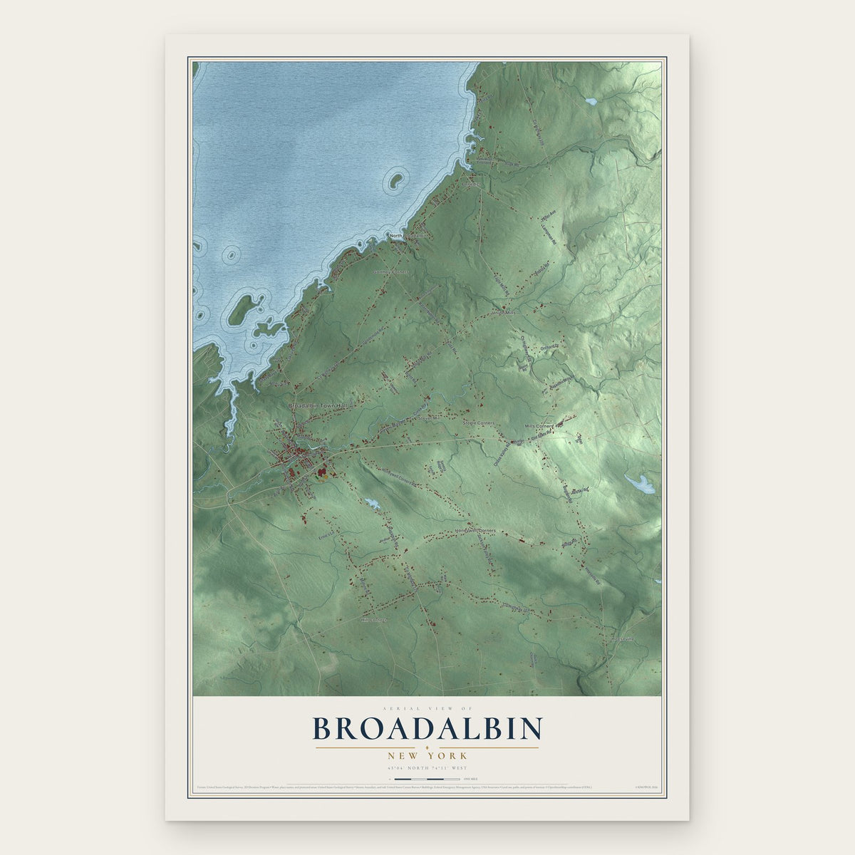 Broadalbin, New York map print, the full design