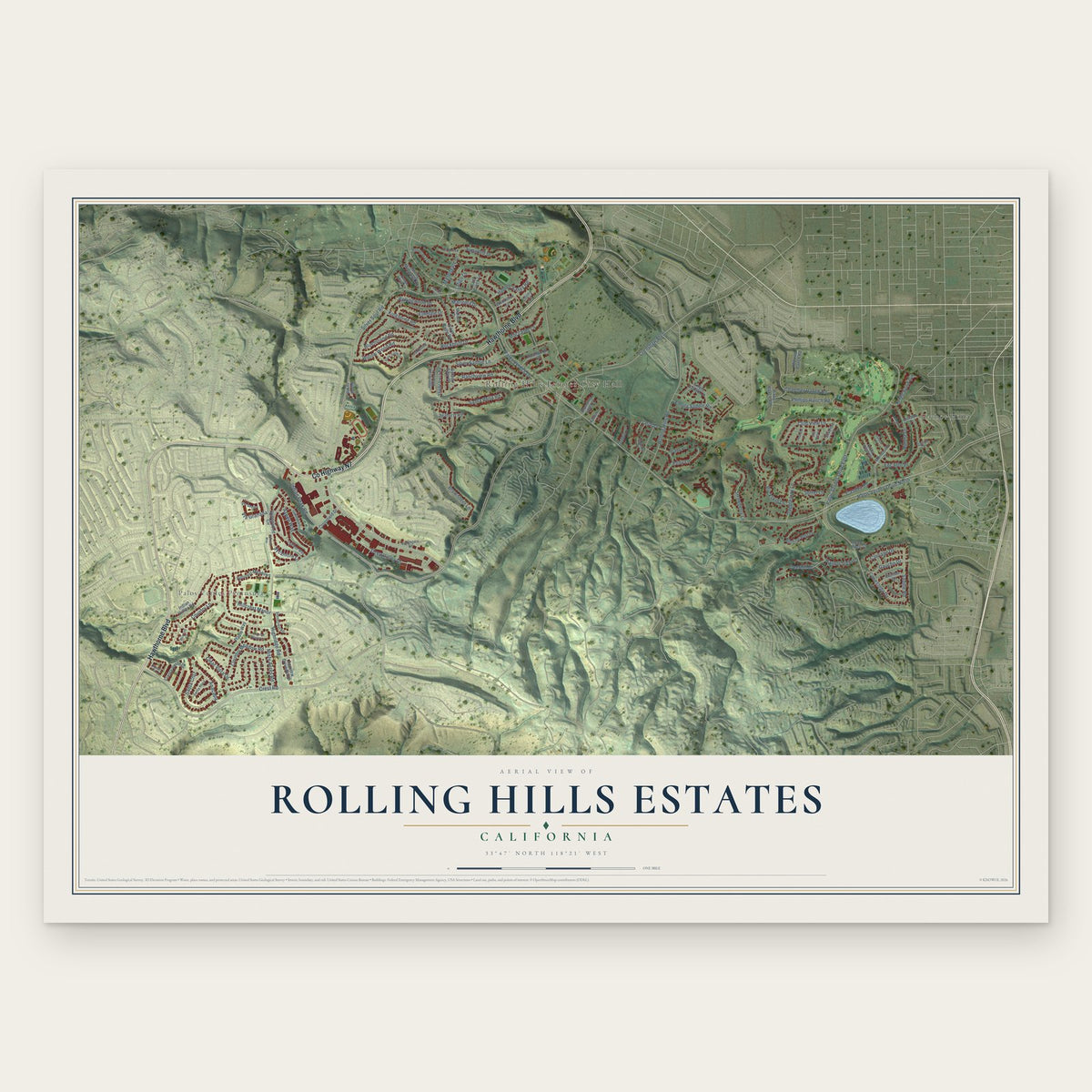 Rolling Hills Estates, California map print, the full design