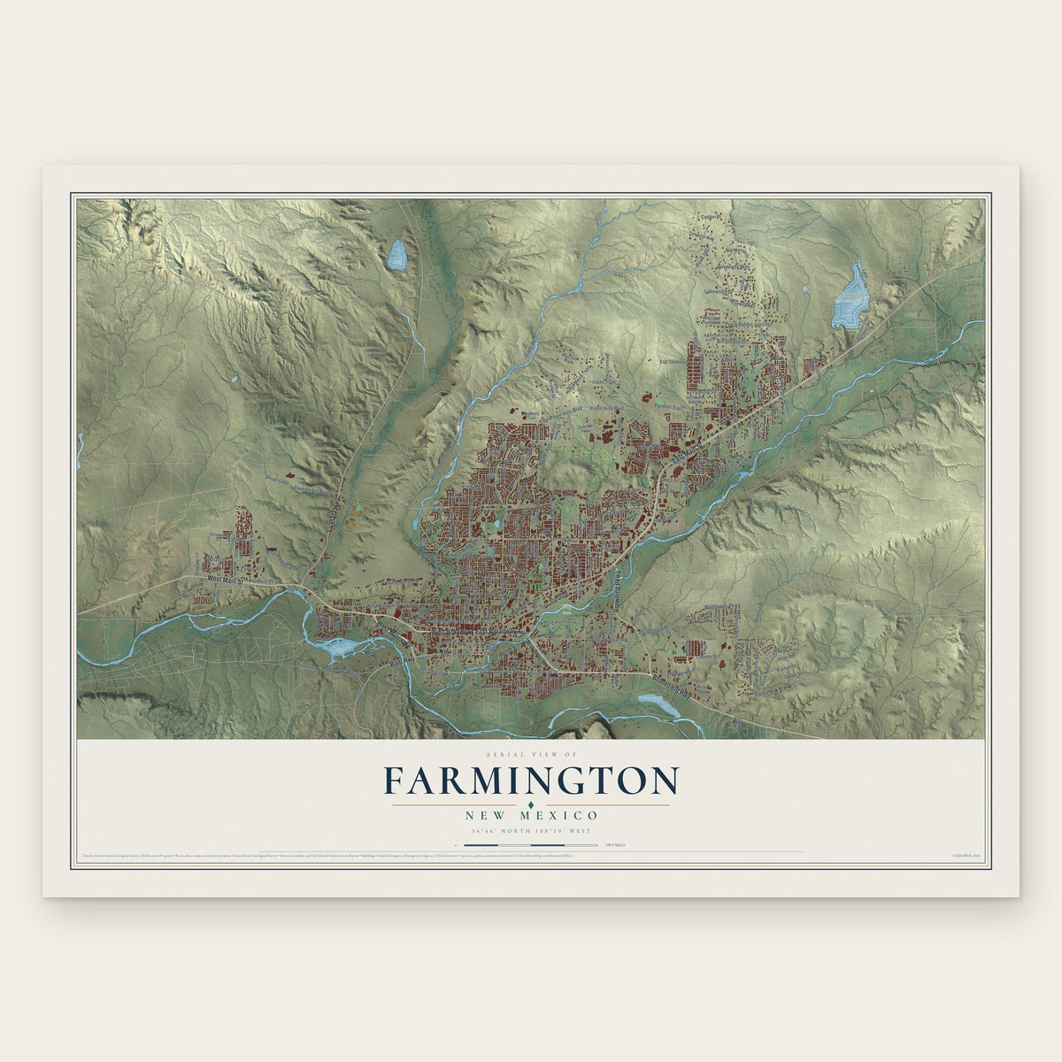 Farmington, New Mexico map print, the full design