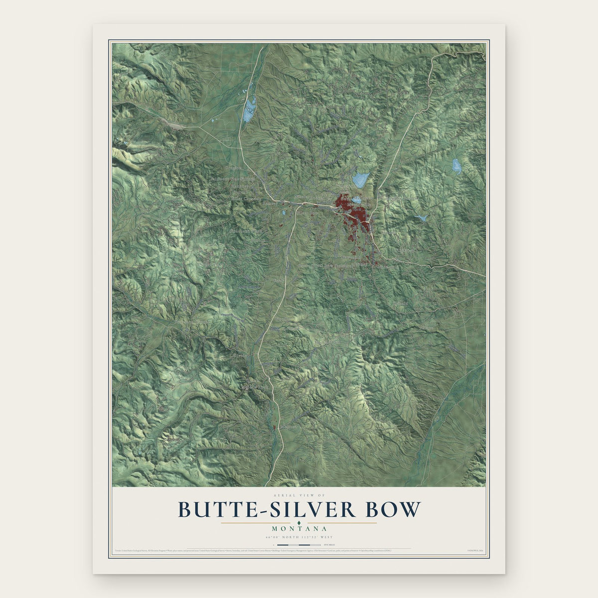 Butte-Silver Bow, Montana map print, the full design