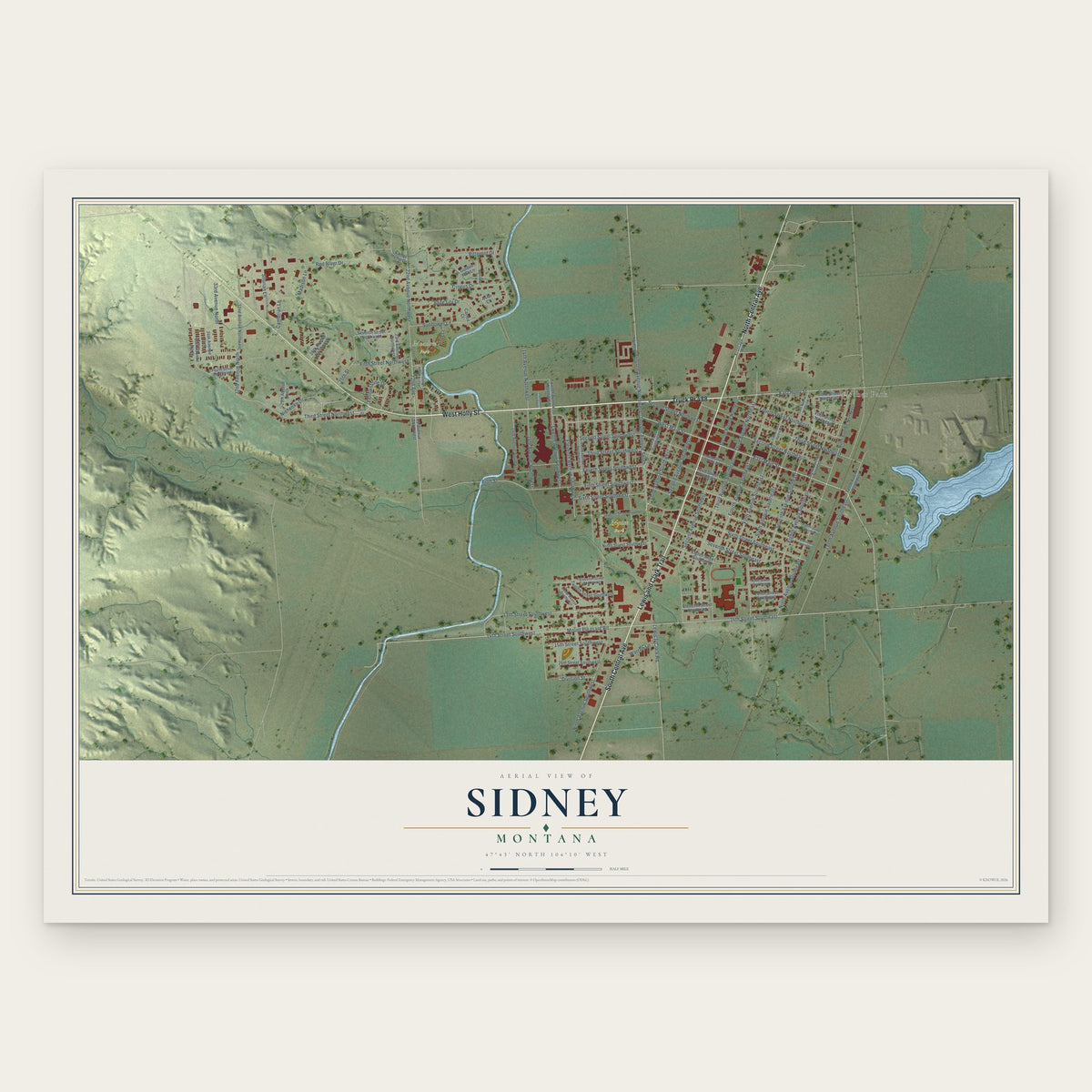 Sidney, Montana map print, the full design
