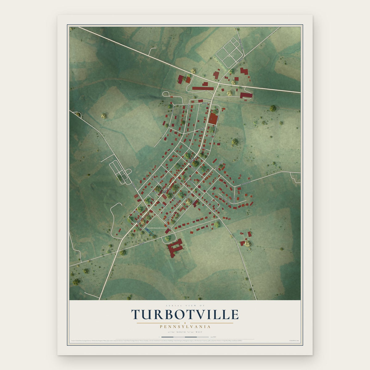 Turbotville, Pennsylvania map print, the full design