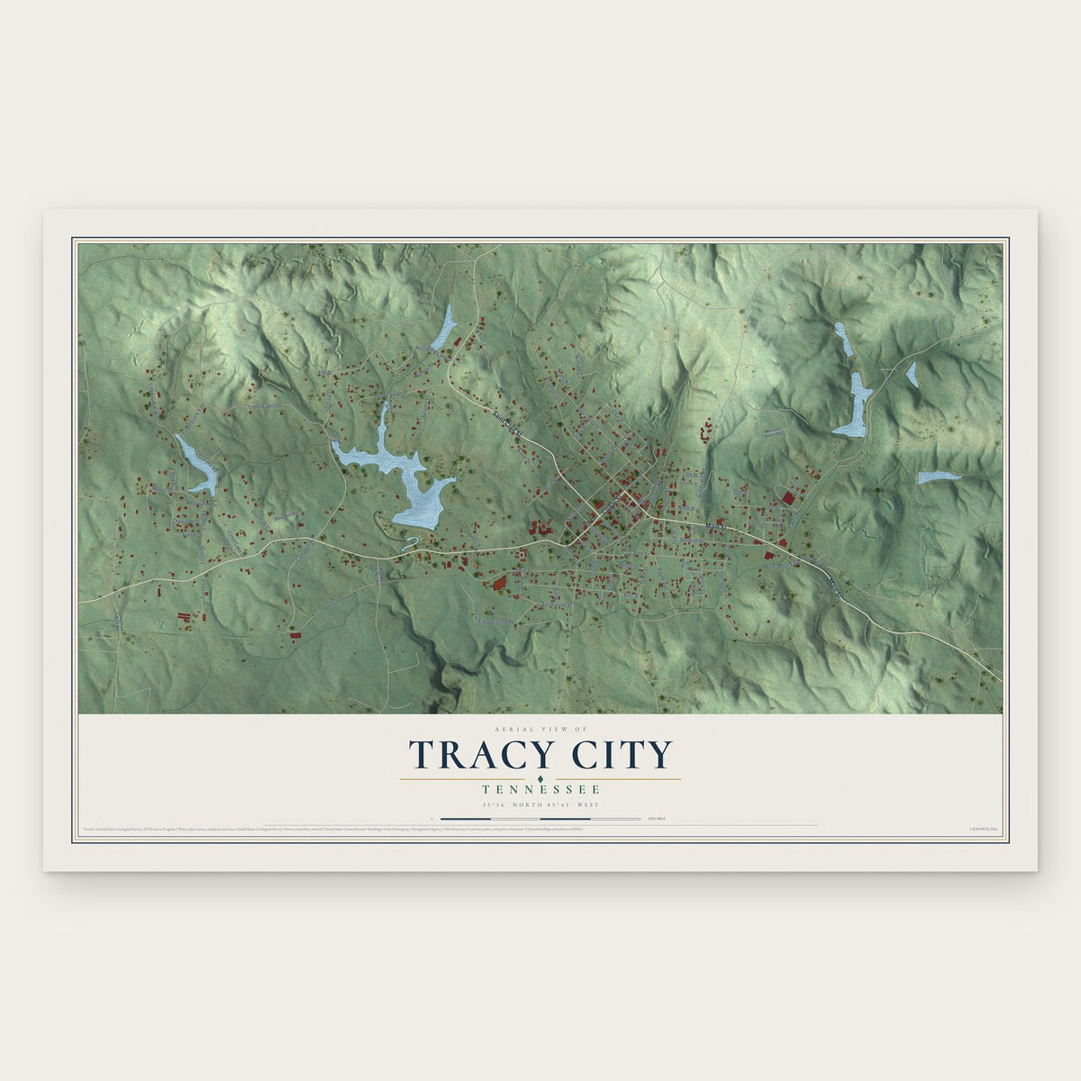 Tracy City, Tennessee map print, the full design