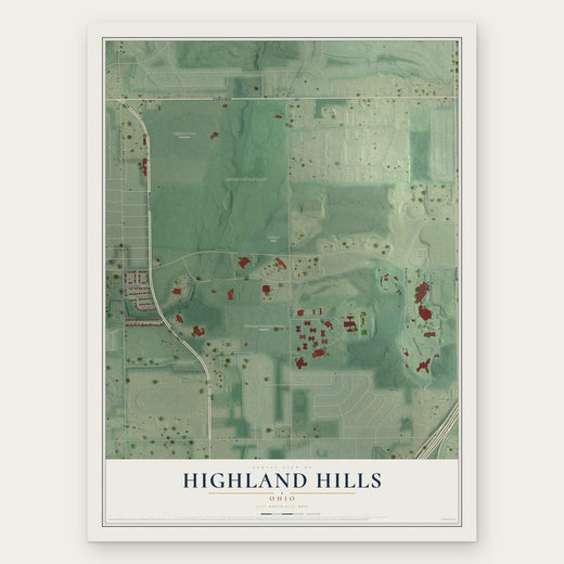 Highland Hills, Ohio map print, the full design