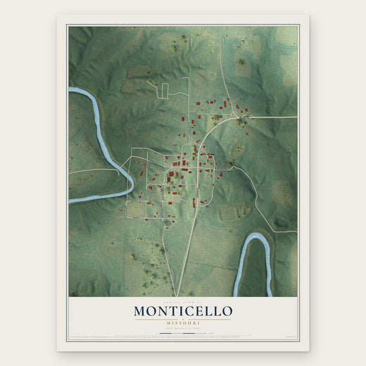 Monticello, Missouri map print, the full design