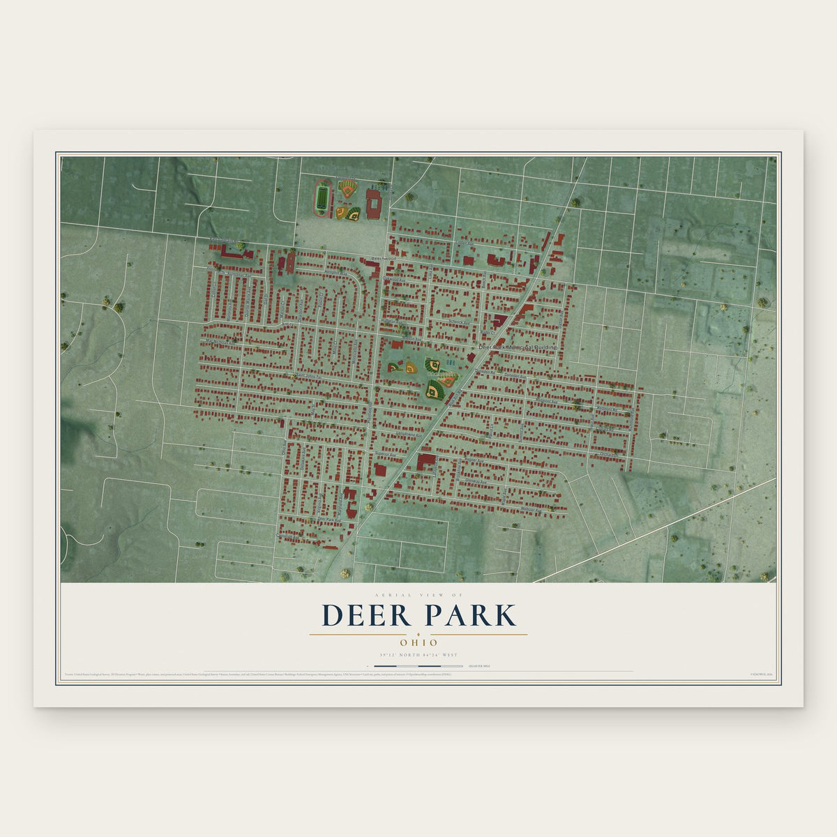 Deer Park, Ohio map print, the full design