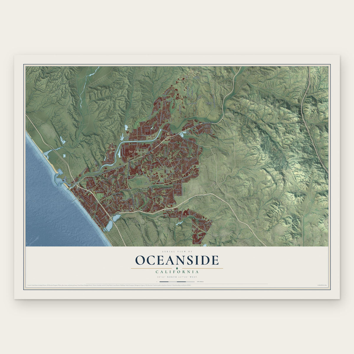Oceanside, California map print, the full design
