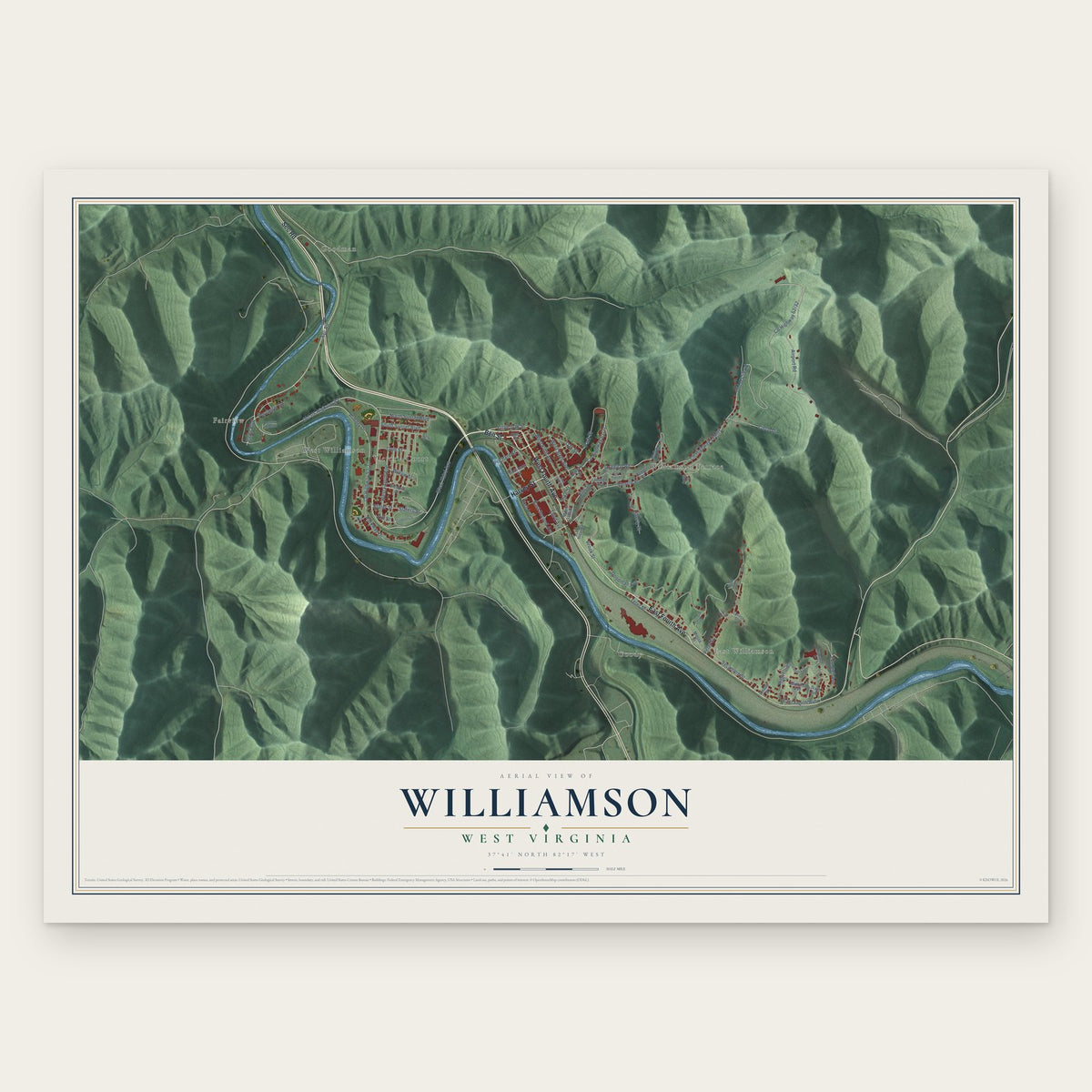 Williamson, West Virginia map print, the full design