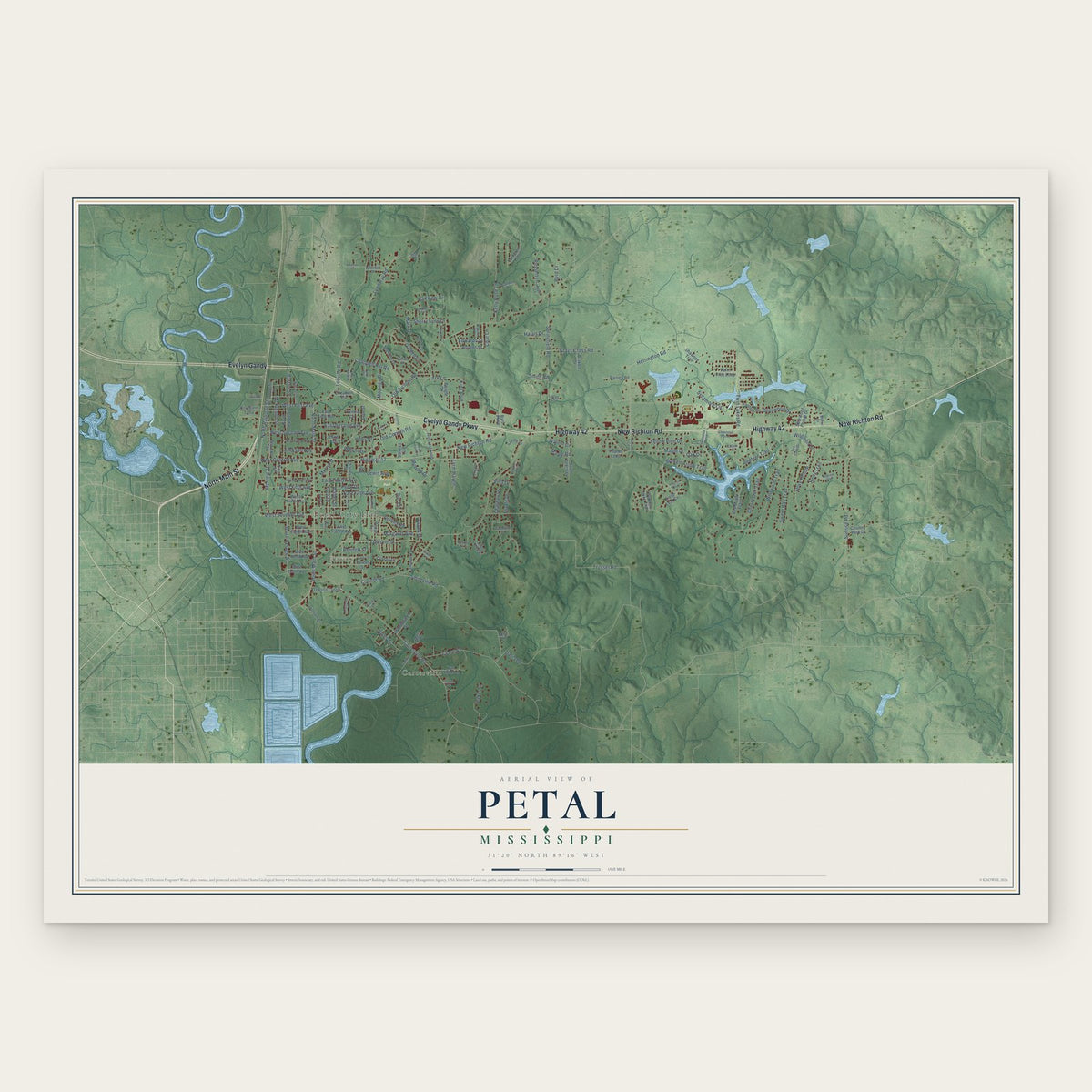 Petal, Mississippi map print, the full design