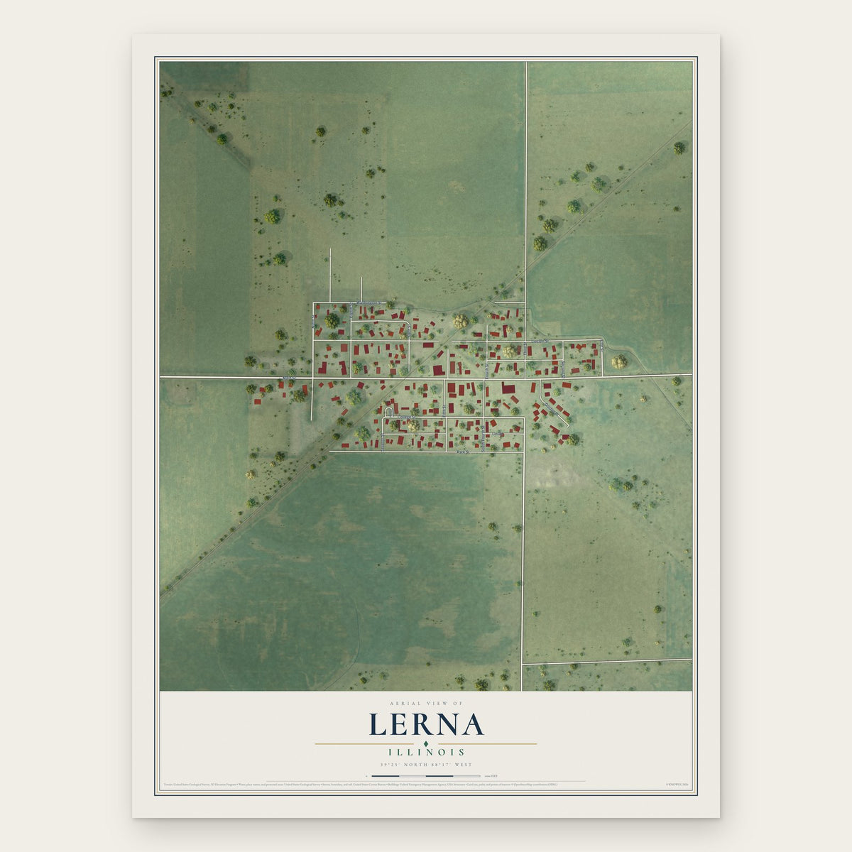 Lerna, Illinois map print, the full design
