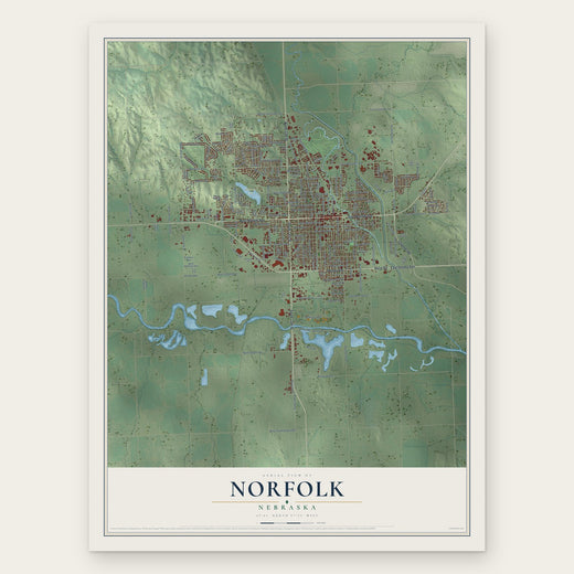 Norfolk, Nebraska map print, the full design