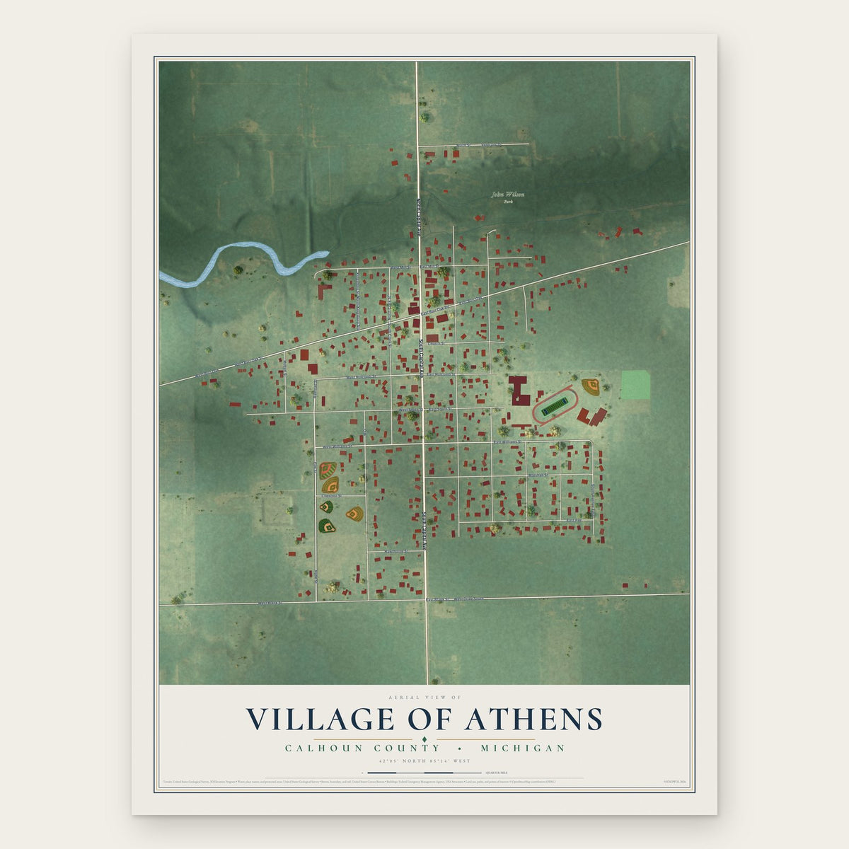 Athens, Michigan map print, the full design