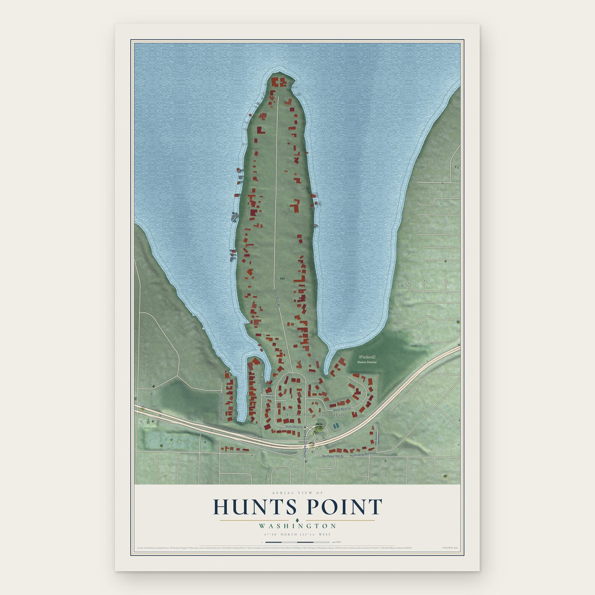 Hunts Point, Washington map print, the full design