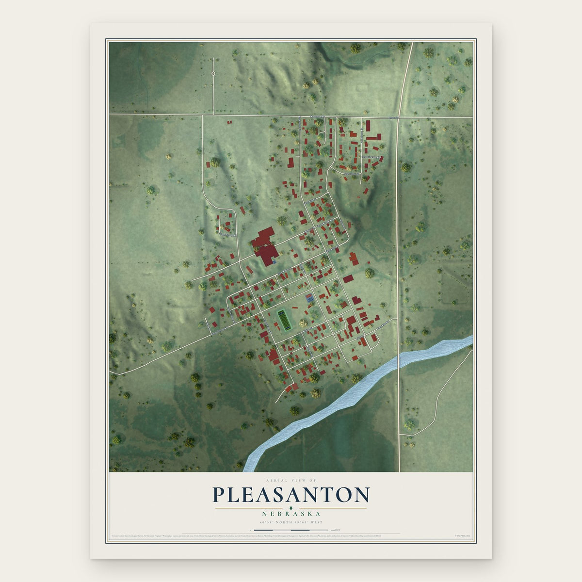 Pleasanton, Nebraska map print, the full design