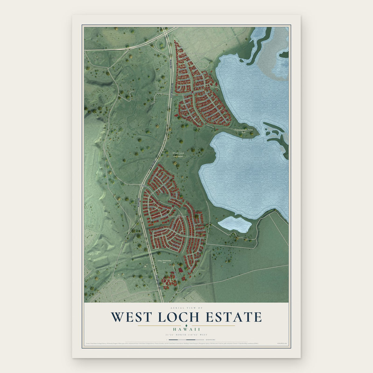 West Loch Estate, Hawaii map print, the full design