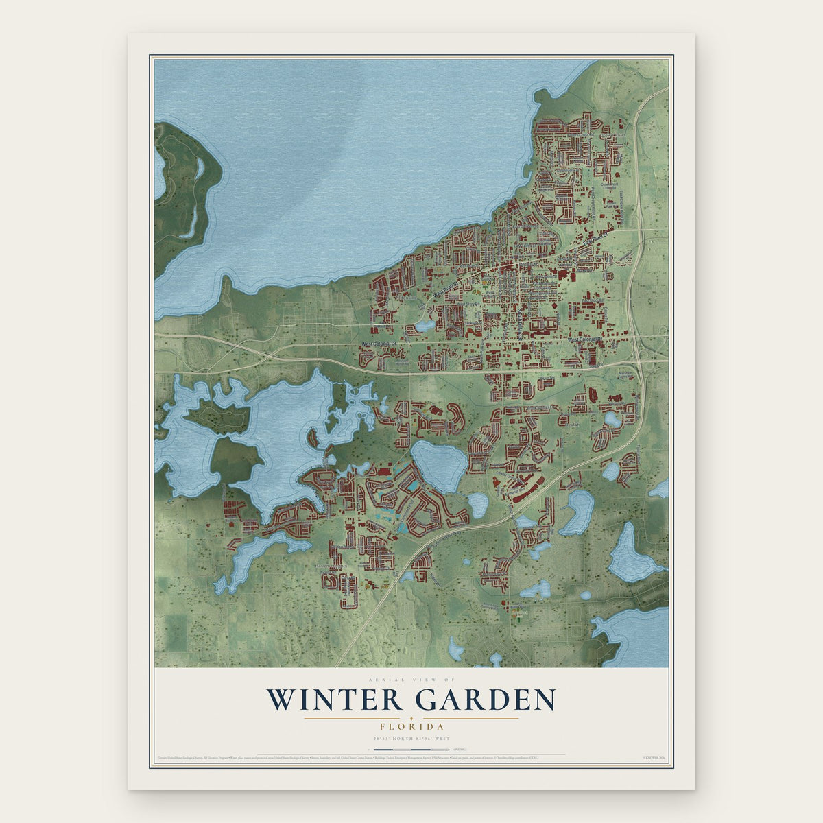 Winter Garden, Florida map print, the full design