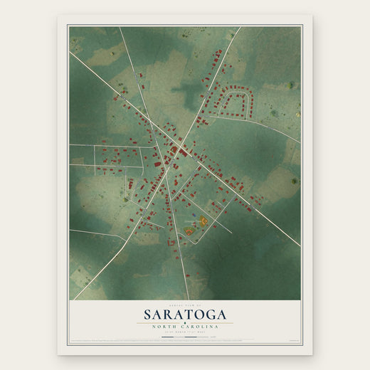 Saratoga, North Carolina map print, the full design