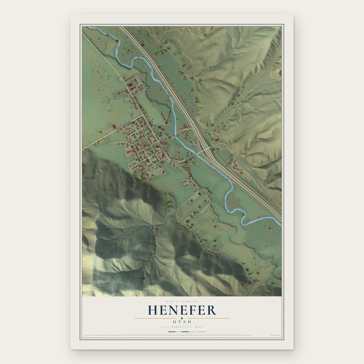 Henefer, Utah map print, the full design