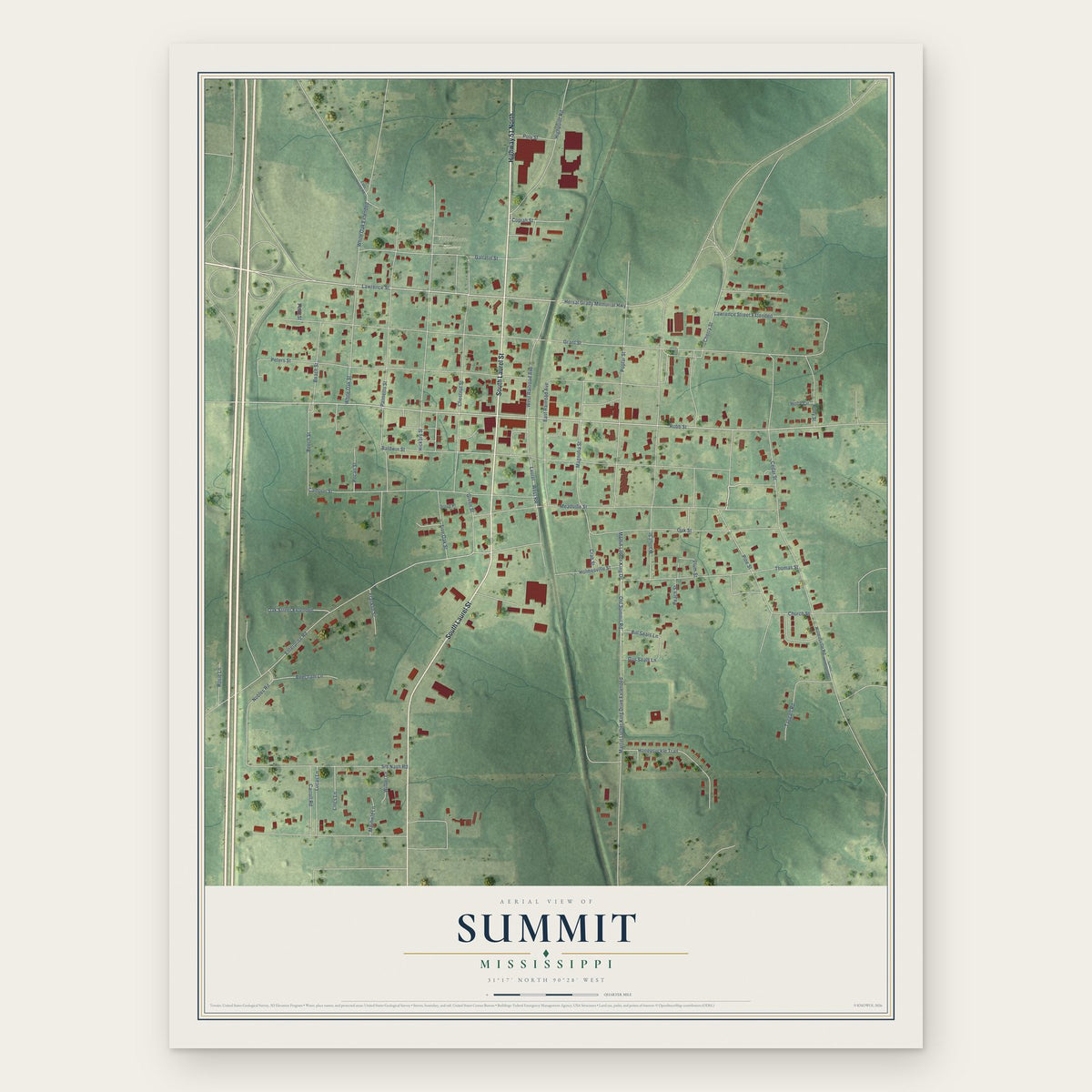 Summit, Mississippi map print, the full design