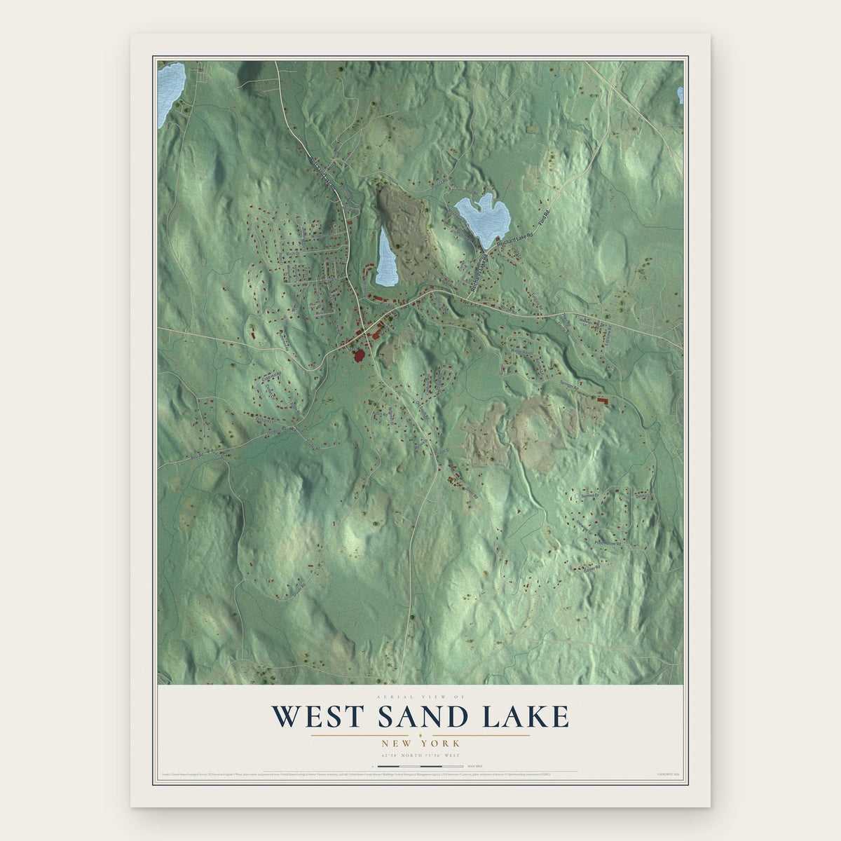 West Sand Lake, New York map print, the full design