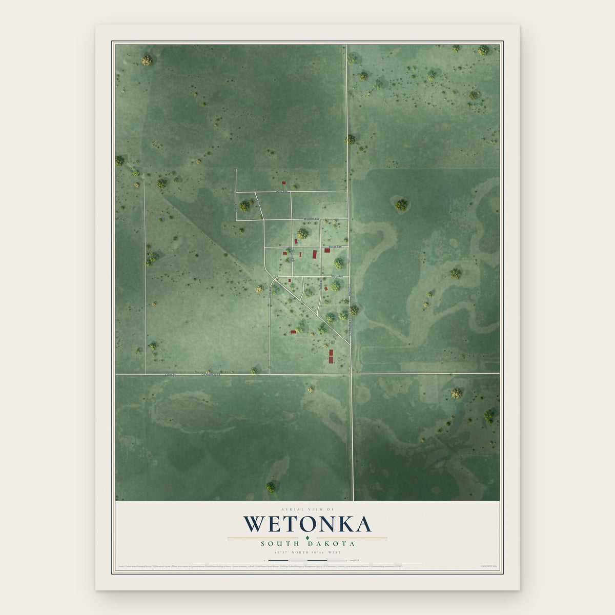 Wetonka, South Dakota map print, the full design
