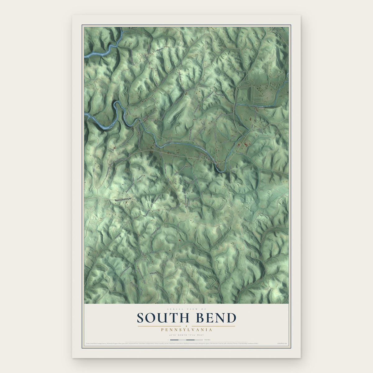 South Bend, Pennsylvania map print, the full design