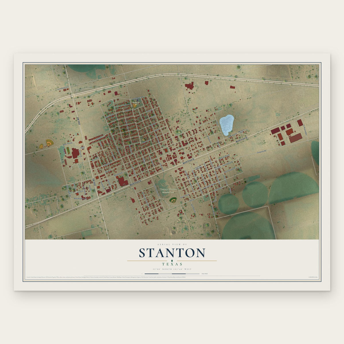 Stanton, Texas map print, the full design