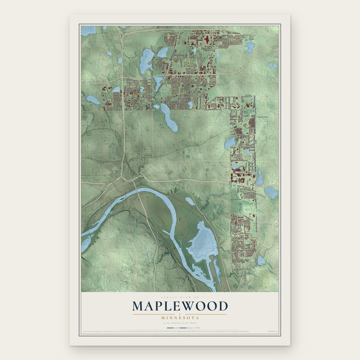 Maplewood, Minnesota map print, the full design