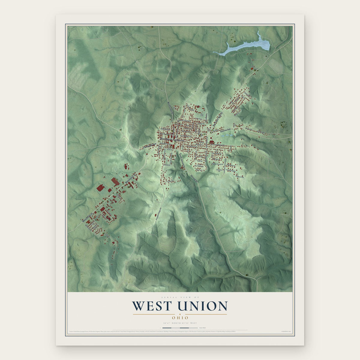 West Union, Ohio map print, the full design