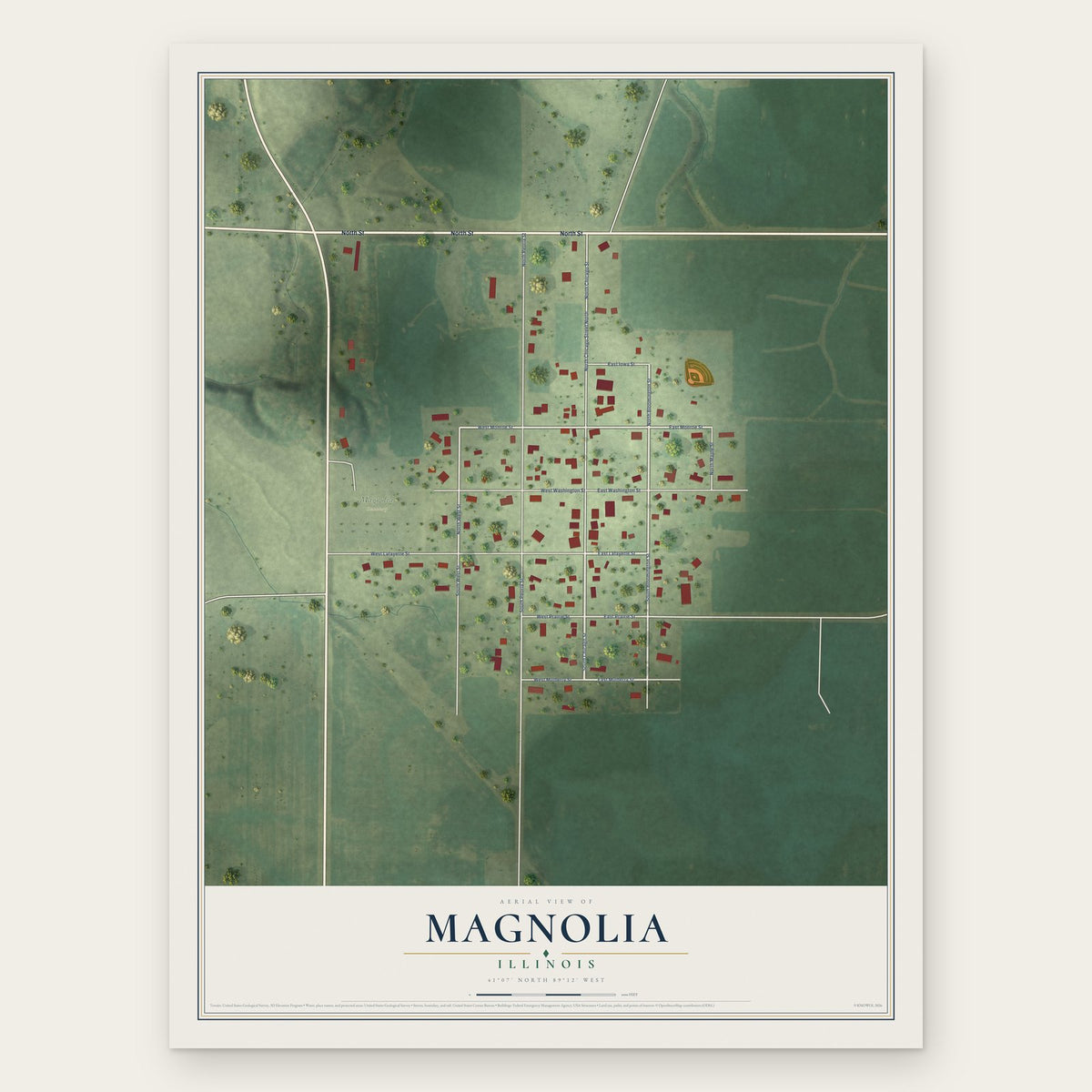 Magnolia, Illinois map print, the full design