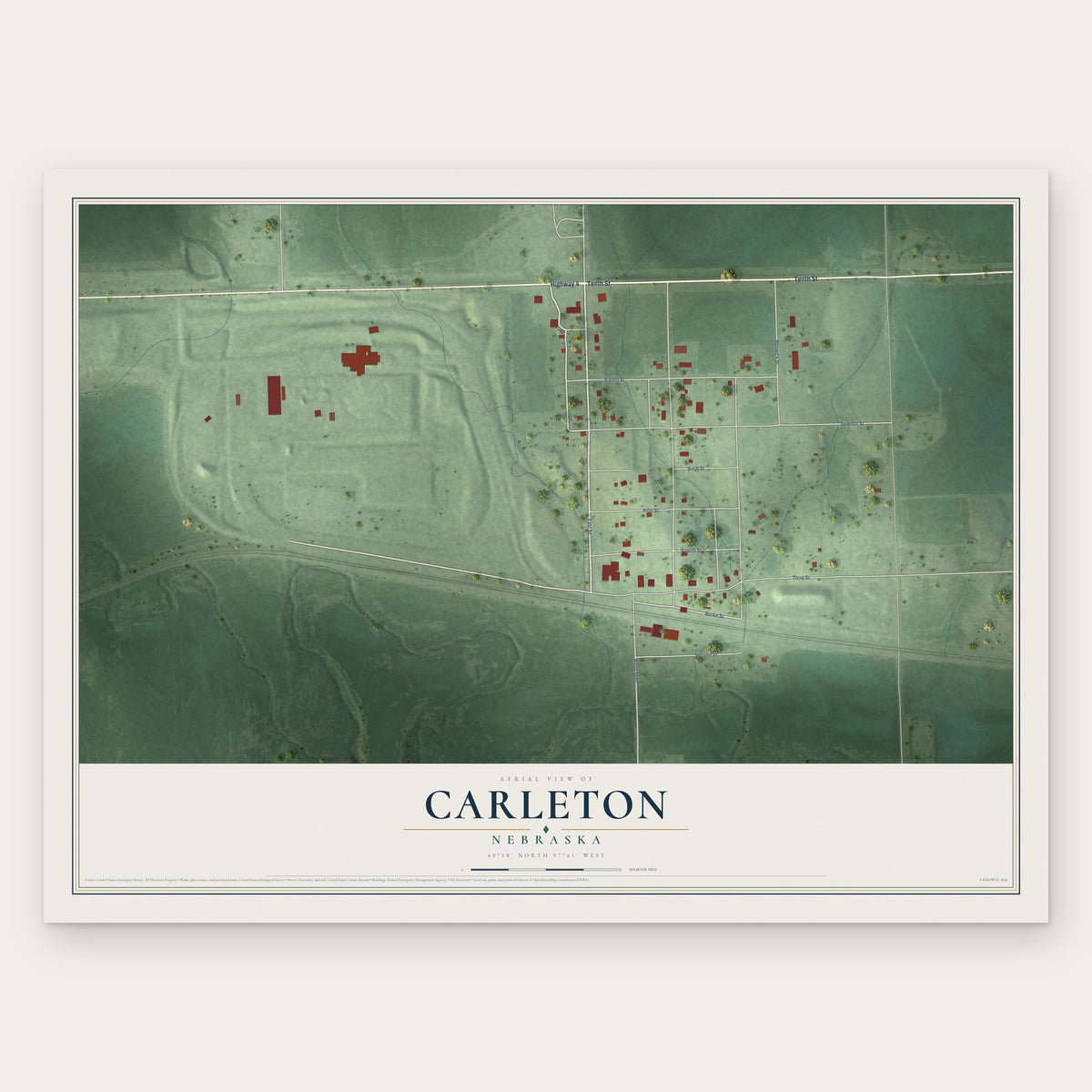 Carleton, Nebraska map print, the full design
