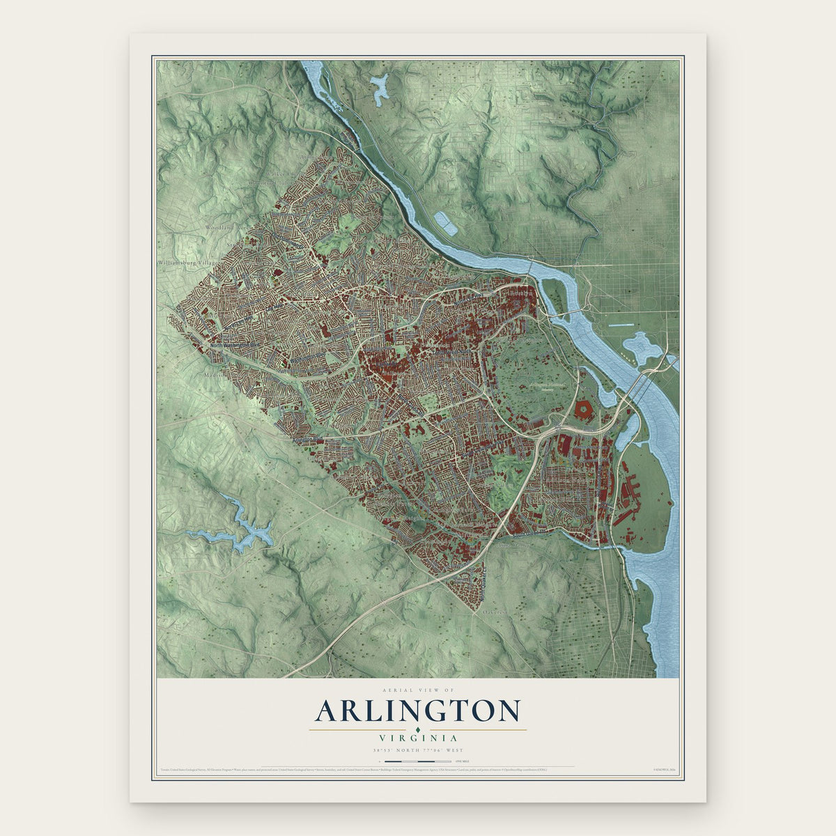 Arlington, Virginia map print, the full design