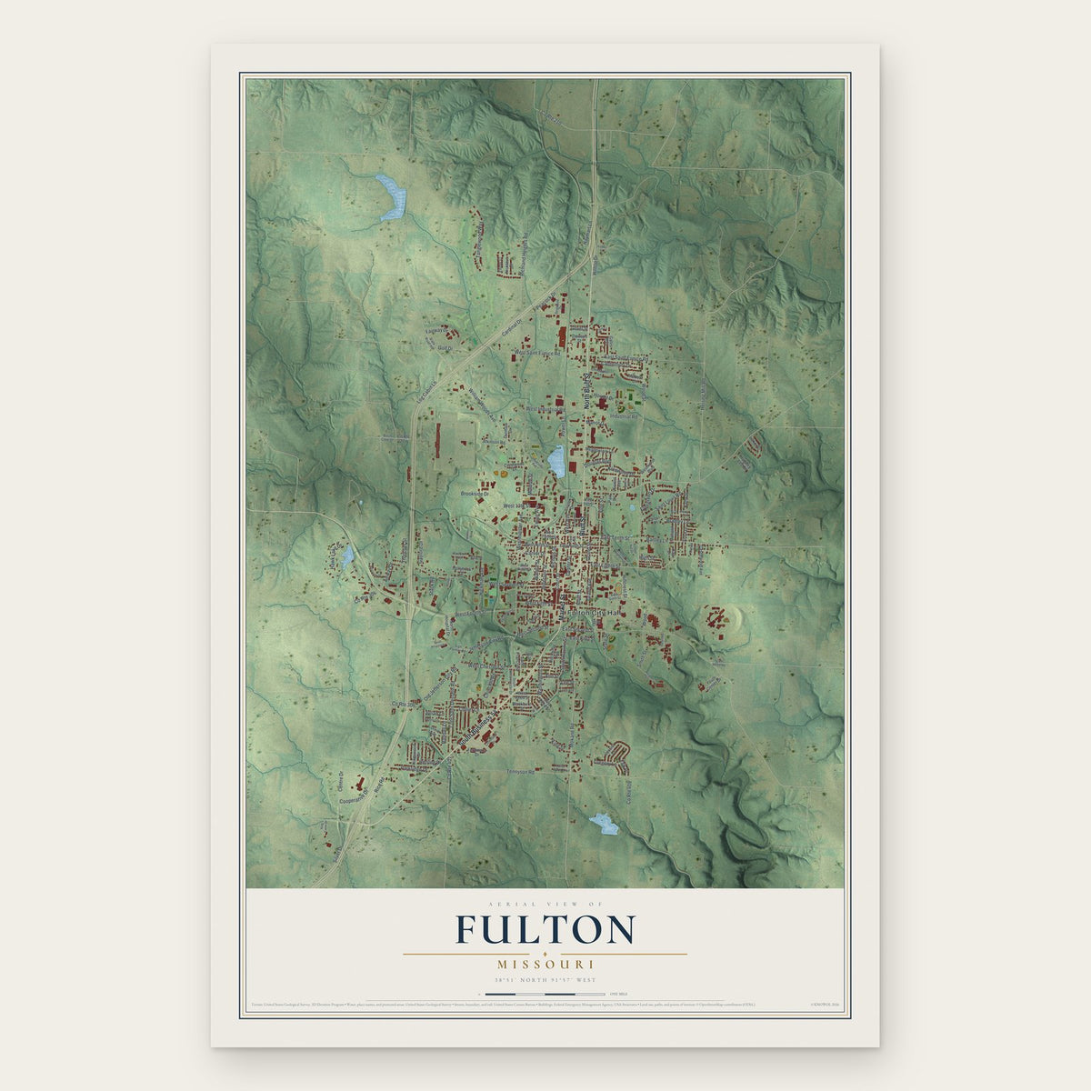 Fulton, Missouri map print, the full design